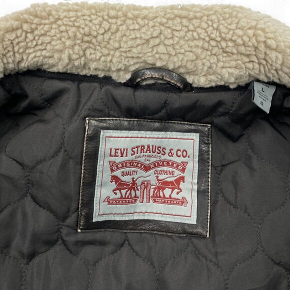 Levi’s Faux Leather Sherpa Collar Trucker Jacket Men’s Large Free Shipping - Picture 5 of 11